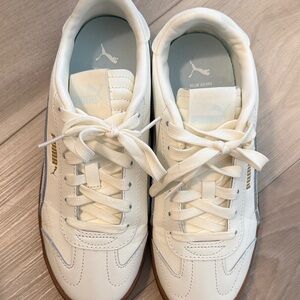 Puma Classic White Sneakers with Gold Details worn one time